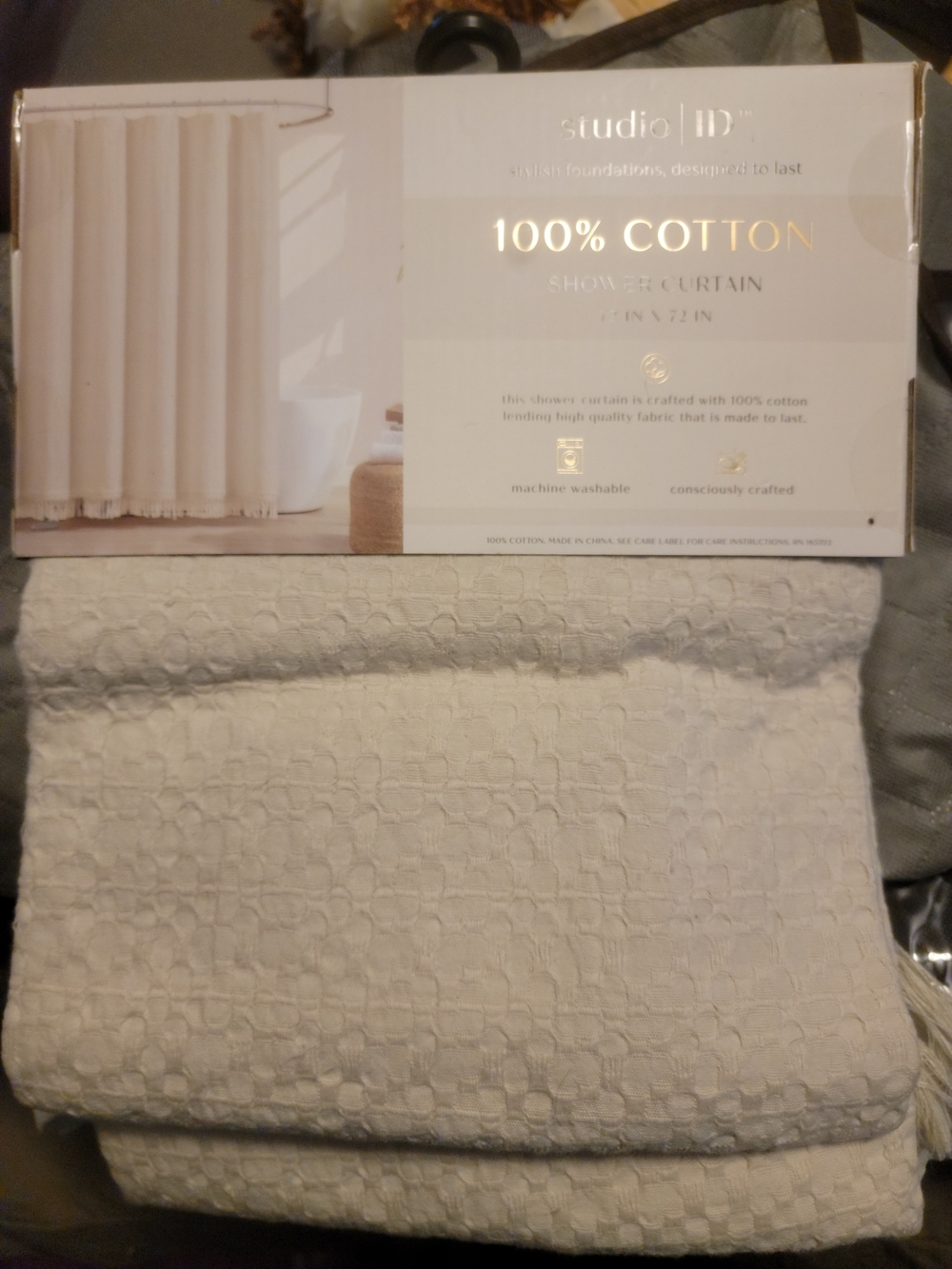 Studio I 100% Cotton Cream Shower Curtain - Textured Pattern